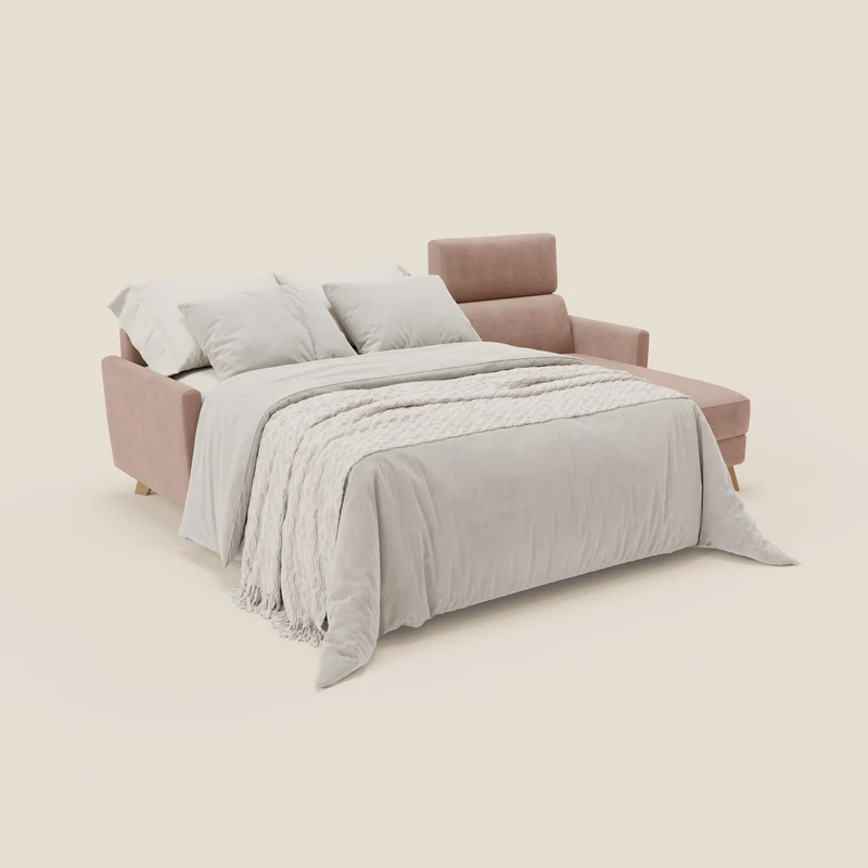 Francy canapé d'angle convertible déhoussable - méridienne avec coffre et têtières inclinables en tissu détachable T17 rose
