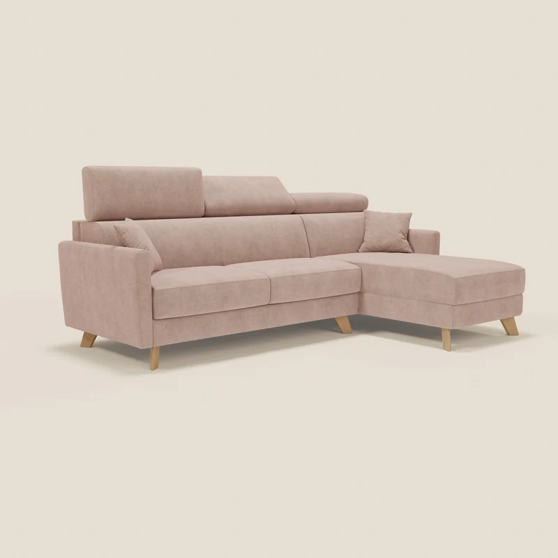 Francy canapé d'angle convertible déhoussable - méridienne avec coffre et têtières inclinables en tissu détachable T17 rose