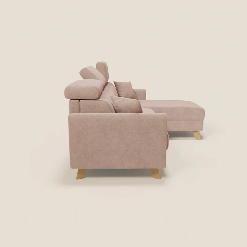 Francy canapé d'angle convertible déhoussable - méridienne avec coffre et têtières inclinables en tissu détachable T17 rose
