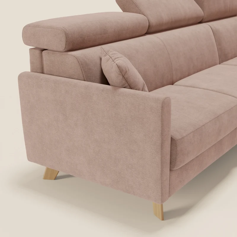 Francy canapé d'angle convertible déhoussable - méridienne avec coffre et têtières inclinables en tissu détachable T17 rose