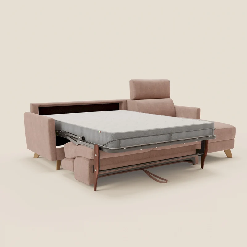 Francy canapé d'angle convertible déhoussable - méridienne avec coffre et têtières inclinables en tissu détachable T17 rose
