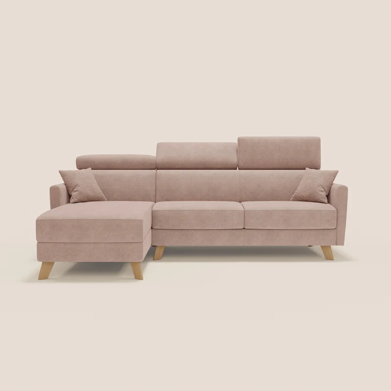Francy canapé d'angle convertible déhoussable - méridienne avec coffre et têtières inclinables en tissu détachable T17 rose