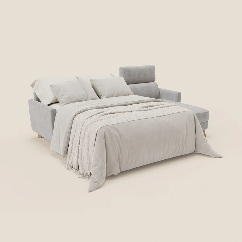 Francy canapé d'angle convertible déhoussable - méridienne avec coffre et têtières inclinables en tissu détachable T17 gris