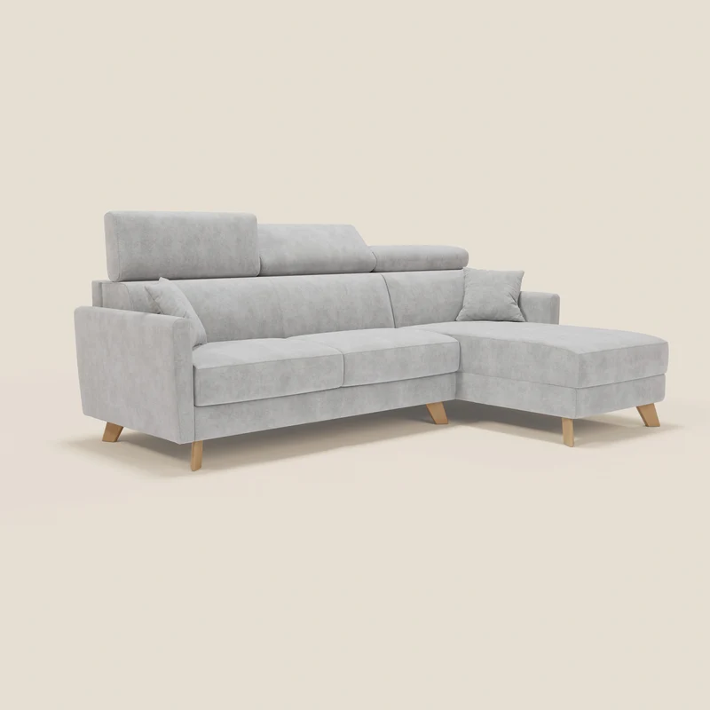Francy canapé d'angle convertible déhoussable - méridienne avec coffre et têtières inclinables en tissu détachable T17 gris