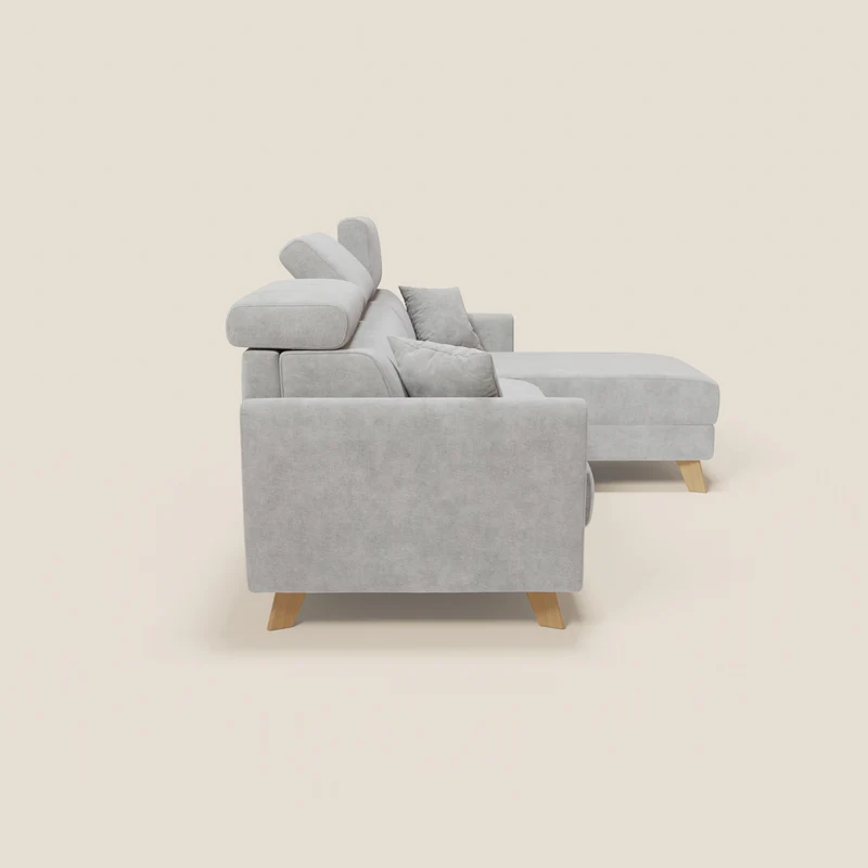 Francy canapé d'angle convertible déhoussable - méridienne avec coffre et têtières inclinables en tissu détachable T17 gris