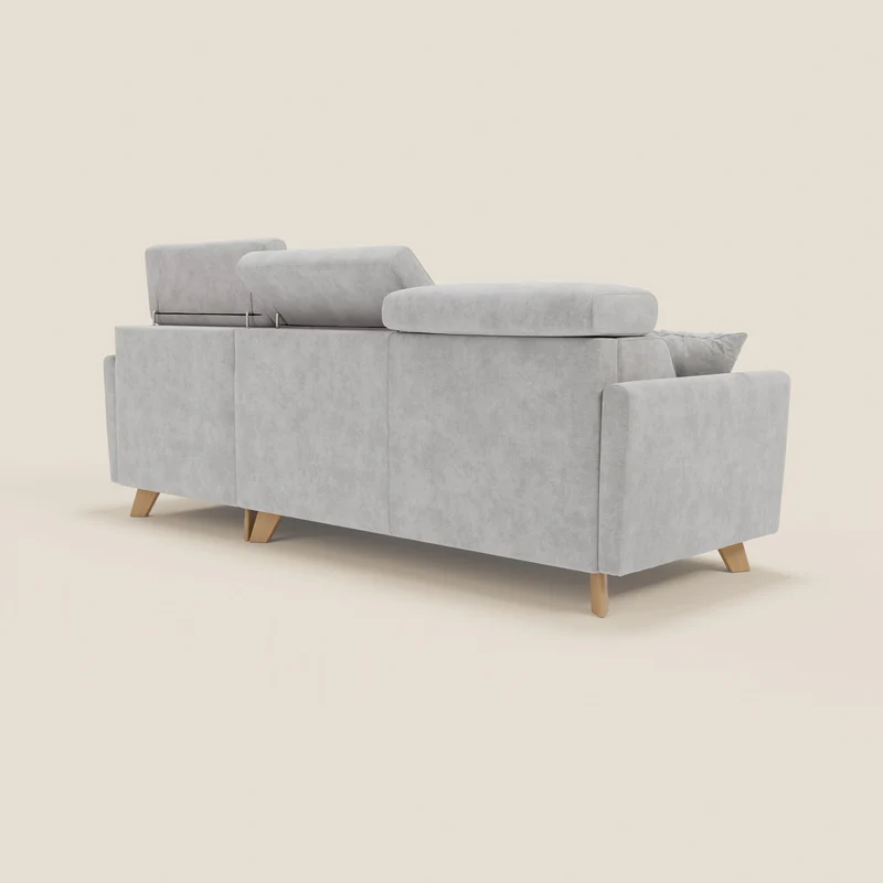 Francy canapé d'angle convertible déhoussable - méridienne avec coffre et têtières inclinables en tissu détachable T17 gris