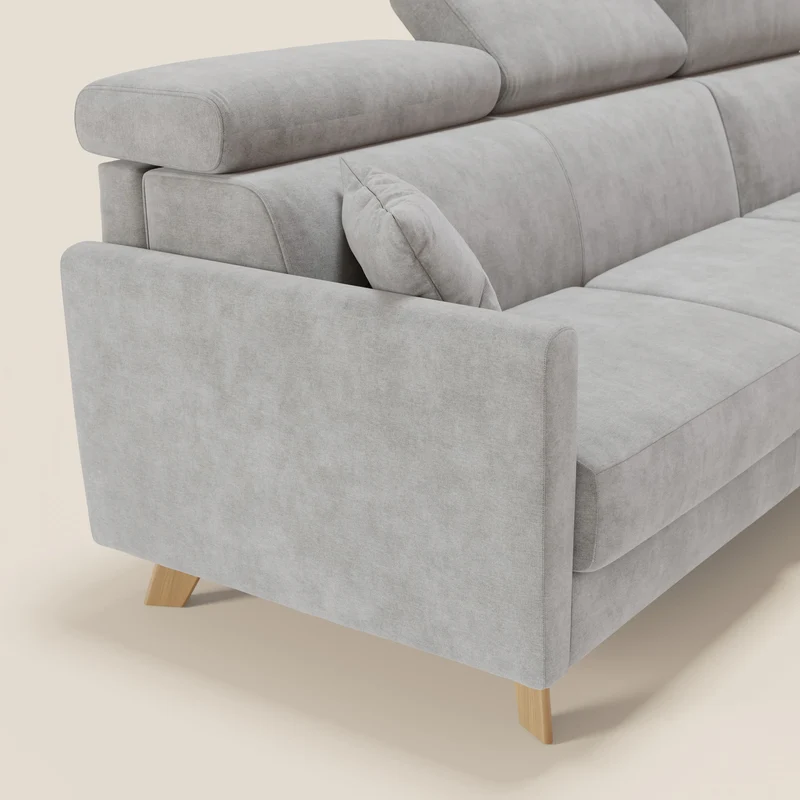 Francy canapé d'angle convertible déhoussable - méridienne avec coffre et têtières inclinables en tissu détachable T17 gris