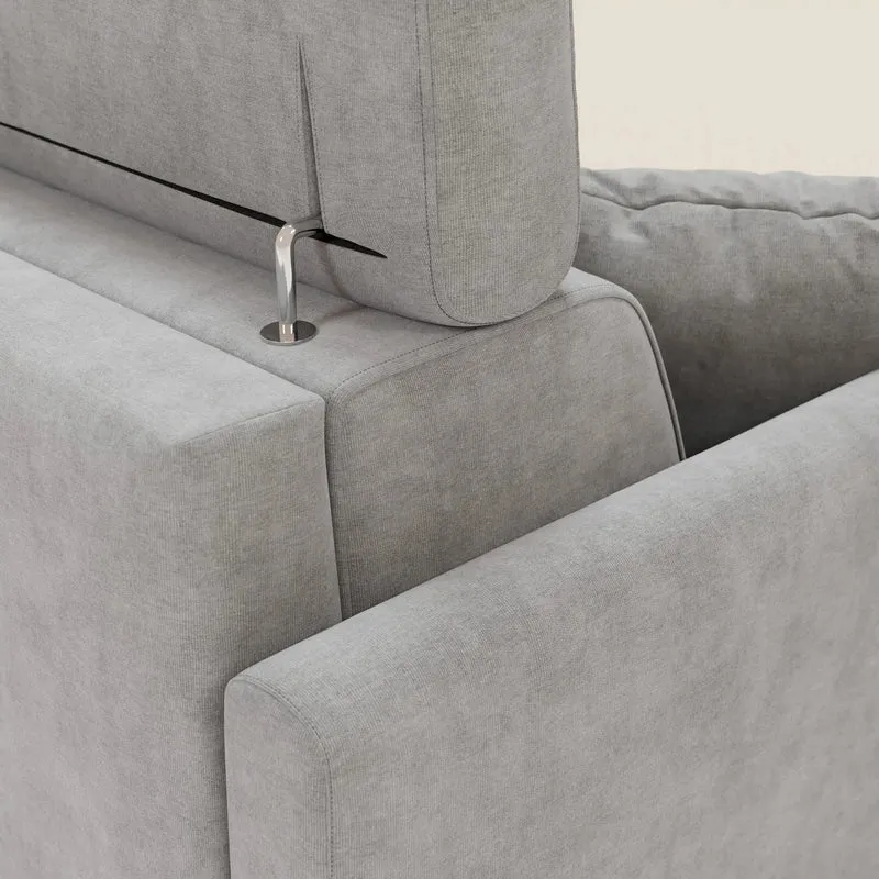 Francy canapé d'angle convertible déhoussable - méridienne avec coffre et têtières inclinables en tissu détachable T17 gris