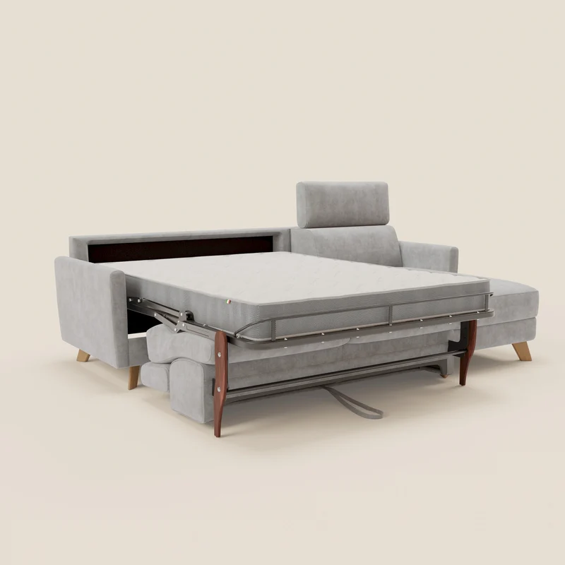 Francy canapé d'angle convertible déhoussable - méridienne avec coffre et têtières inclinables en tissu détachable T17 gris
