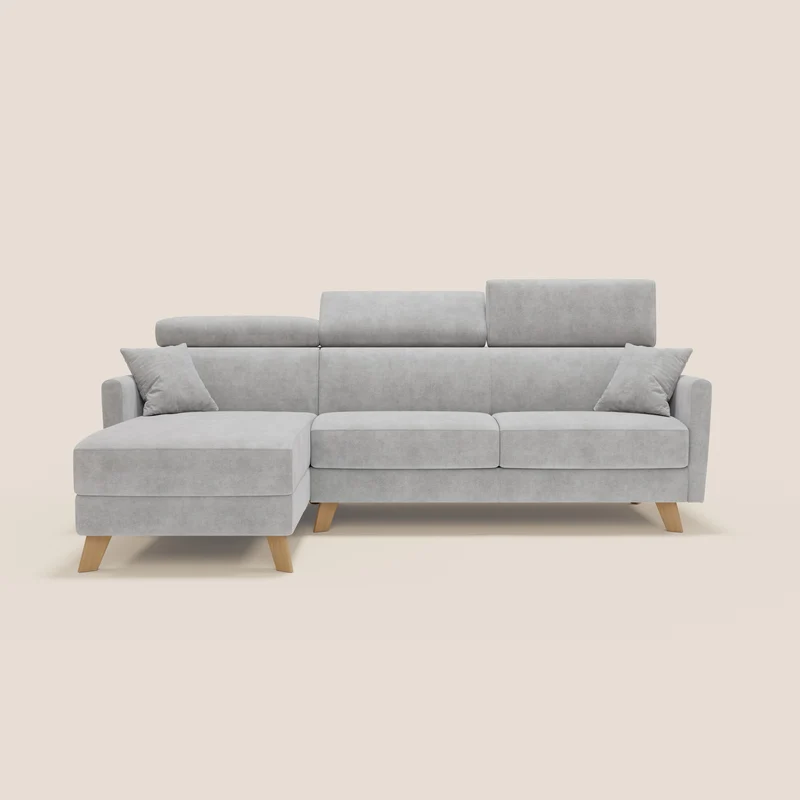 Francy canapé d'angle convertible déhoussable - méridienne avec coffre et têtières inclinables en tissu détachable T17 gris