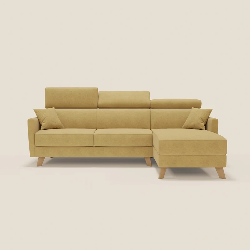Francy canapé d'angle convertible déhoussable - méridienne avec coffre et têtières inclinables en tissu détachable T17 jaune