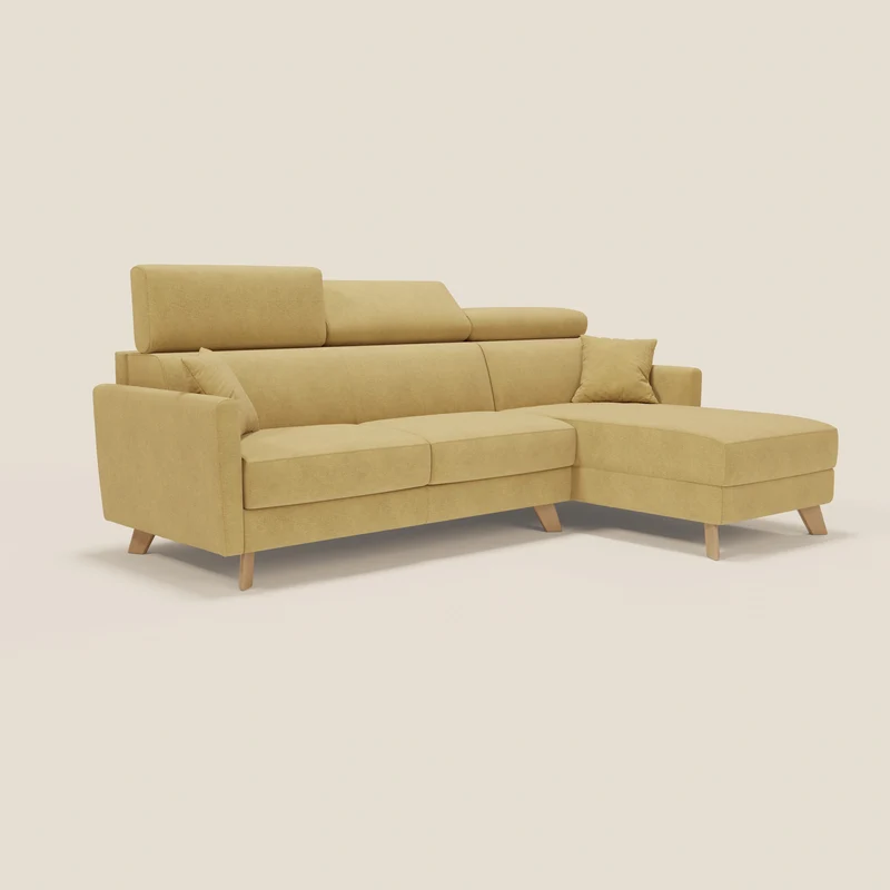 Francy canapé d'angle convertible déhoussable - méridienne avec coffre et têtières inclinables en tissu détachable T17 jaune