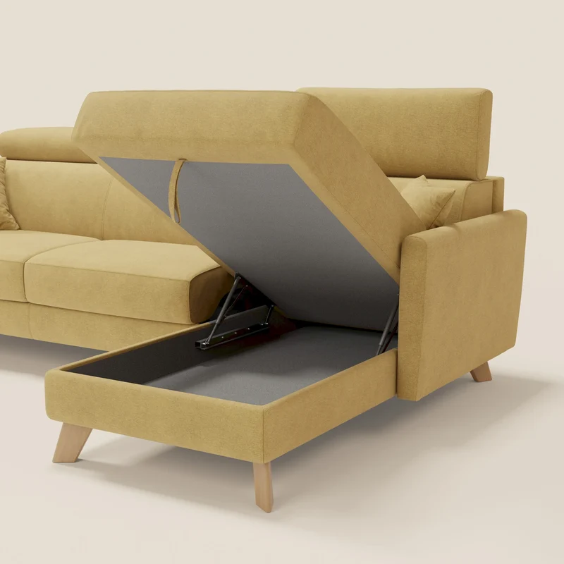 Francy canapé d'angle convertible déhoussable - méridienne avec coffre et têtières inclinables en tissu détachable T17 jaune