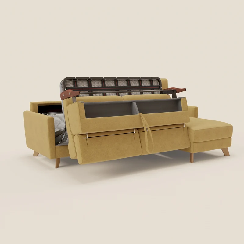 Francy canapé d'angle convertible déhoussable - méridienne avec coffre et têtières inclinables en tissu détachable T17 jaune