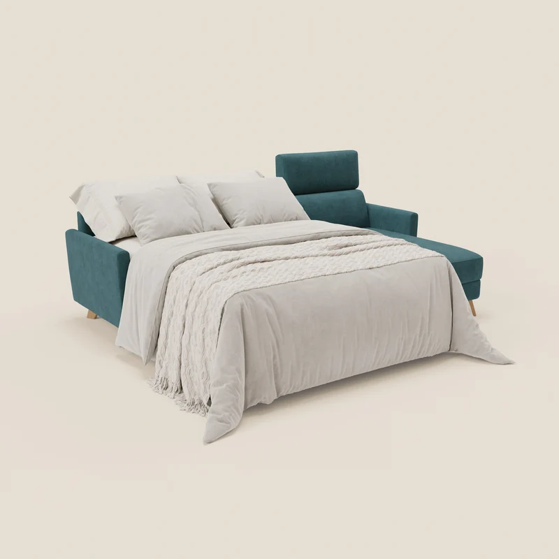 Francy canapé d'angle convertible déhoussable - méridienne avec coffre et têtières inclinables en tissu détachable T17 bleu canard