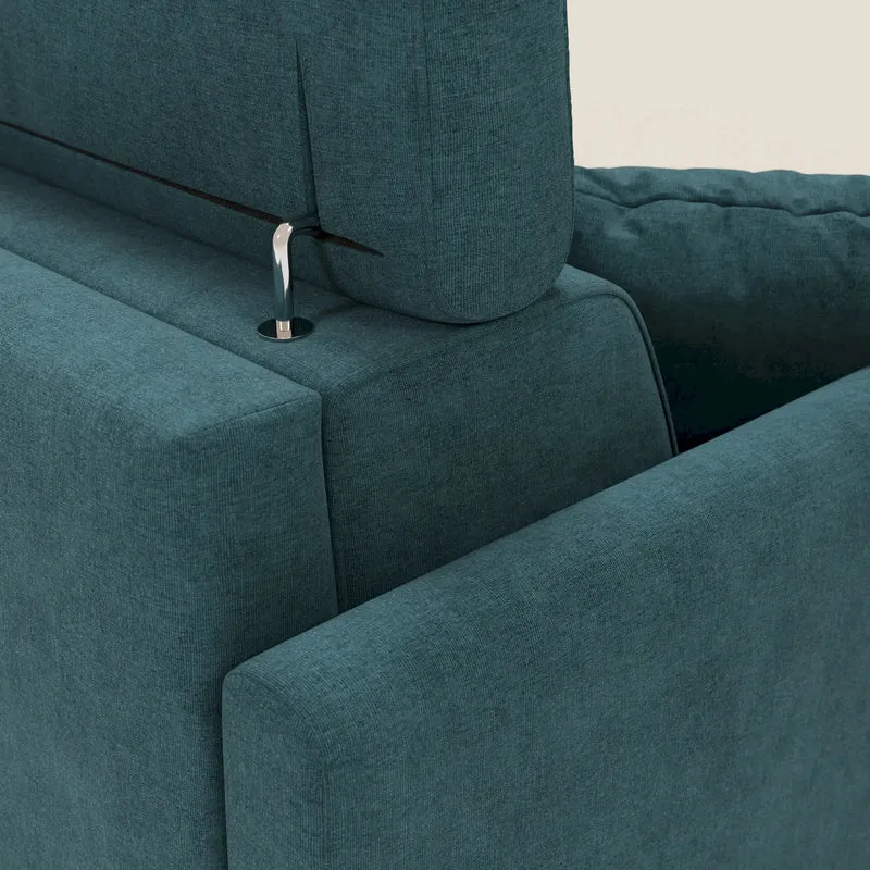 Francy canapé d'angle convertible déhoussable - méridienne avec coffre et têtières inclinables en tissu détachable T17 bleu canard