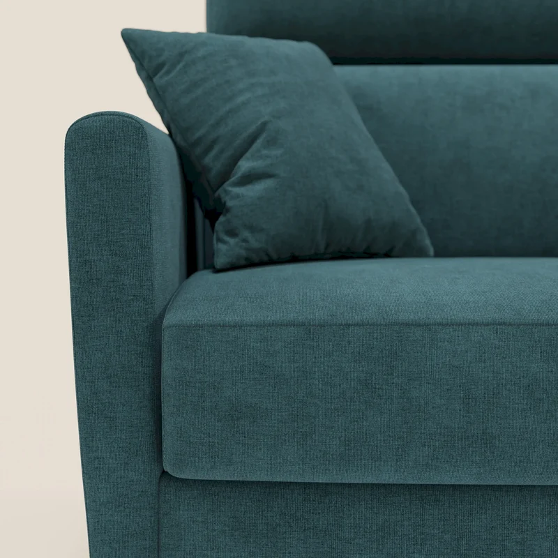 Francy canapé d'angle convertible déhoussable - méridienne avec coffre et têtières inclinables en tissu détachable T17 bleu canard
