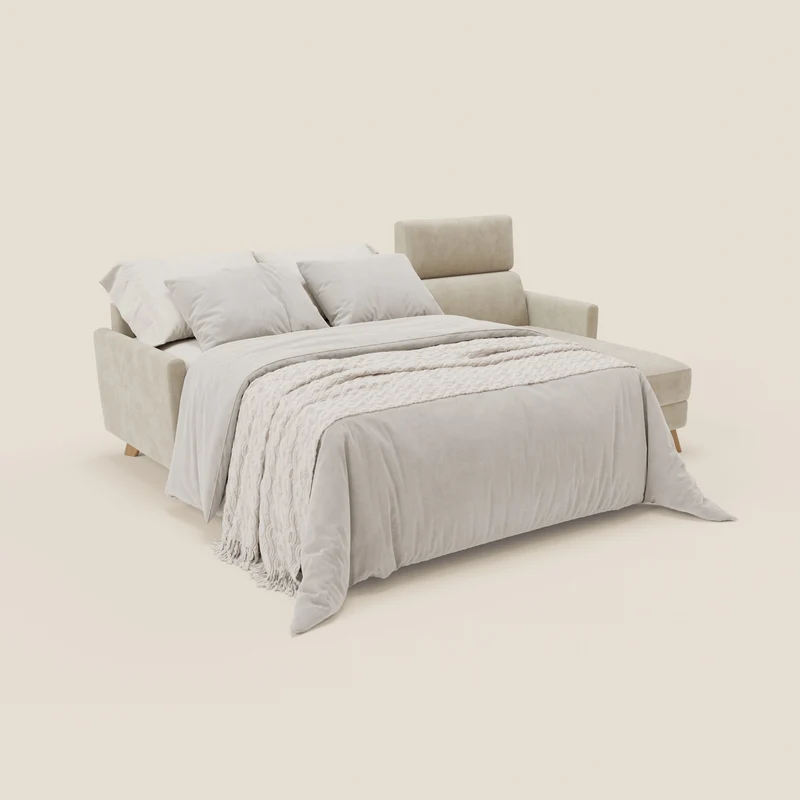 Francy canapé d'angle convertible déhoussable - méridienne avec coffre et têtières inclinables en tissu détachable T17 crème