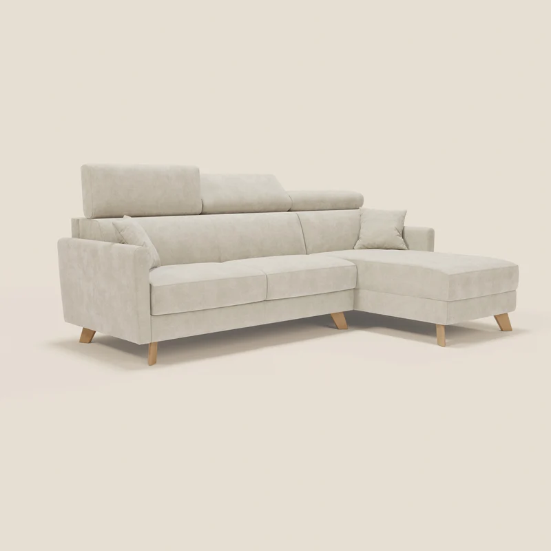 Francy canapé d'angle convertible déhoussable - méridienne avec coffre et têtières inclinables en tissu détachable T17 crème