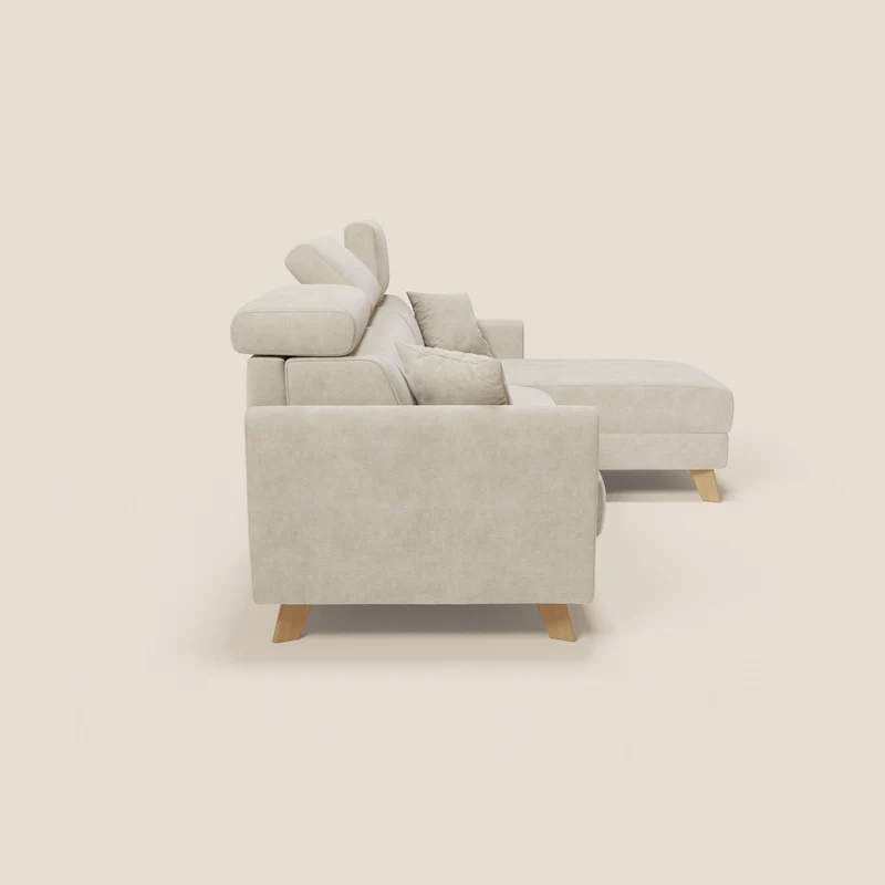 Francy canapé d'angle convertible déhoussable - méridienne avec coffre et têtières inclinables en tissu détachable T17 crème