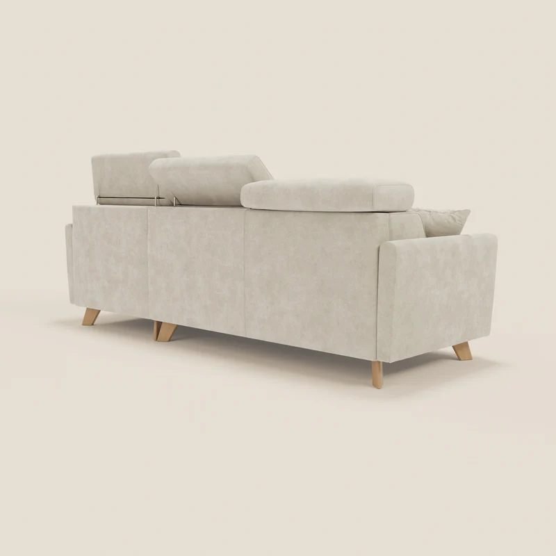 Francy canapé d'angle convertible déhoussable - méridienne avec coffre et têtières inclinables en tissu détachable T17 crème