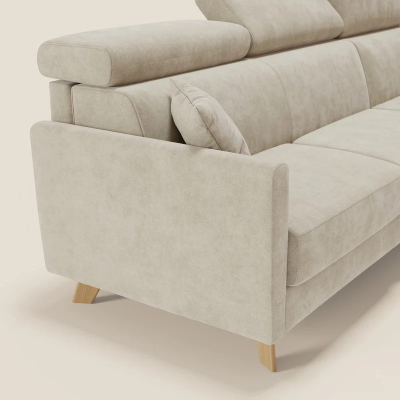 Francy canapé d'angle convertible déhoussable - méridienne avec coffre et têtières inclinables en tissu détachable T17 crème