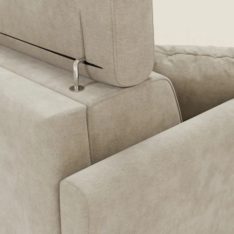 Francy canapé d'angle convertible déhoussable - méridienne avec coffre et têtières inclinables en tissu détachable T17 crème