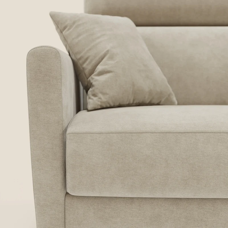 Francy canapé d'angle convertible déhoussable - méridienne avec coffre et têtières inclinables en tissu détachable T17 crème