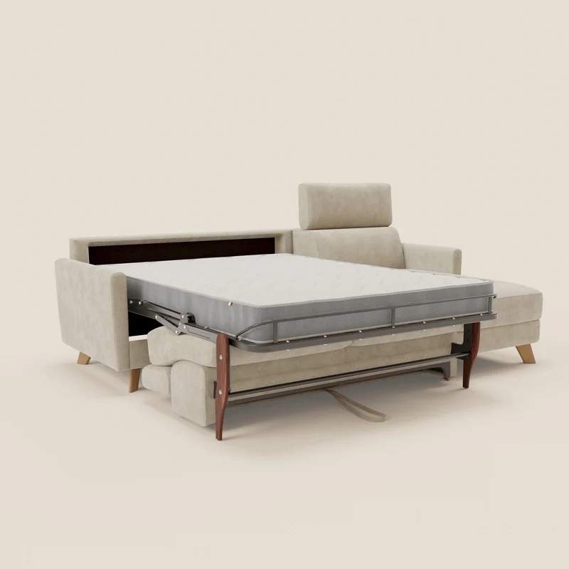 Francy canapé d'angle convertible déhoussable - méridienne avec coffre et têtières inclinables en tissu détachable T17 crème