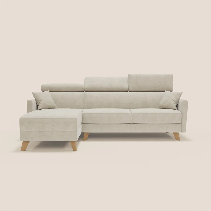 Francy canapé d'angle convertible déhoussable - méridienne avec coffre et têtières inclinables en tissu détachable T17 crème