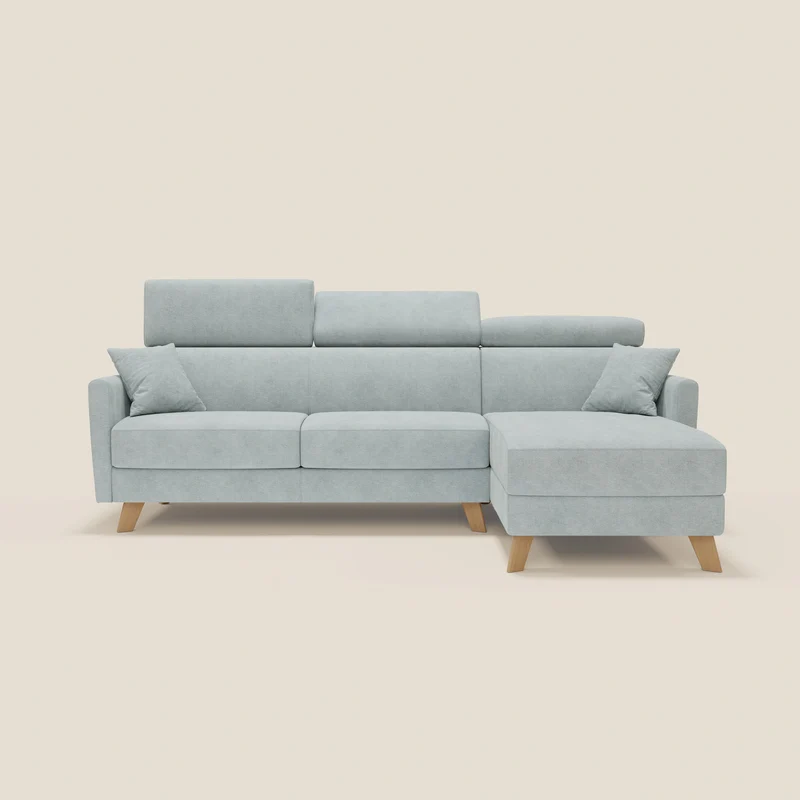 Francy canapé d'angle convertible déhoussable - méridienne avec coffre et têtières inclinables en tissu détachable T17 vert aquamarine