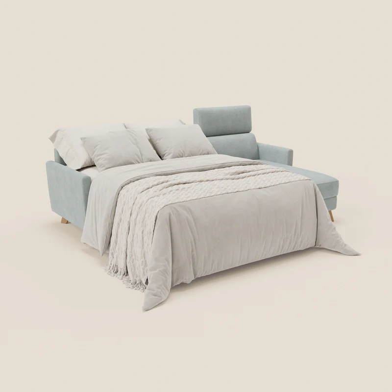 Francy canapé d'angle convertible déhoussable - méridienne avec coffre et têtières inclinables en tissu détachable T17 vert aquamarine