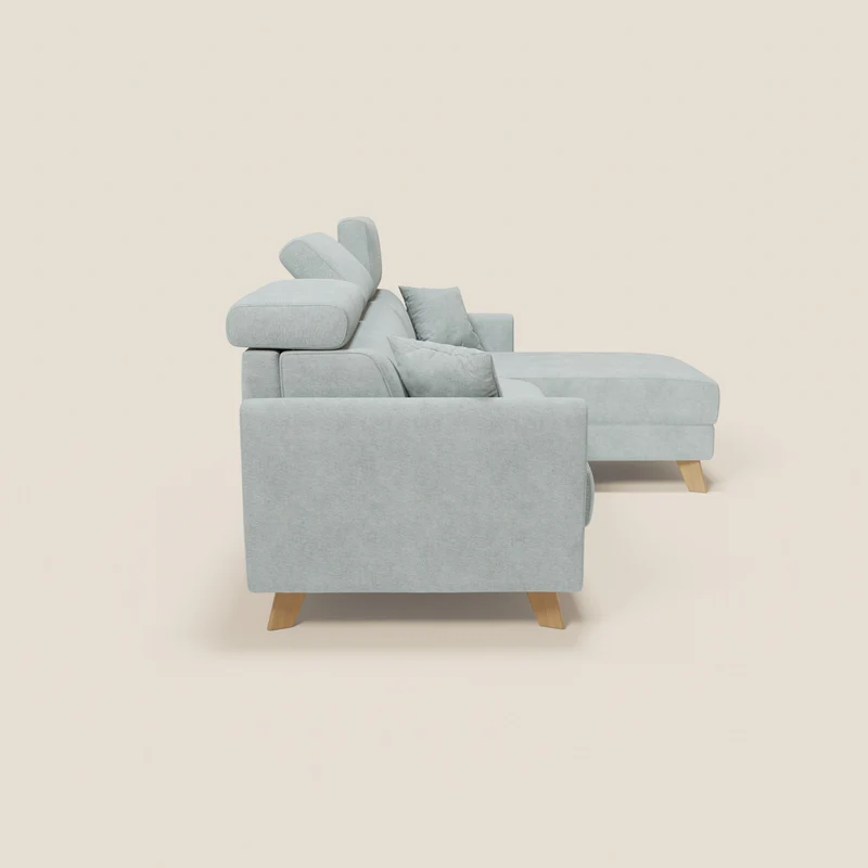 Francy canapé d'angle convertible déhoussable - méridienne avec coffre et têtières inclinables en tissu détachable T17 vert aquamarine