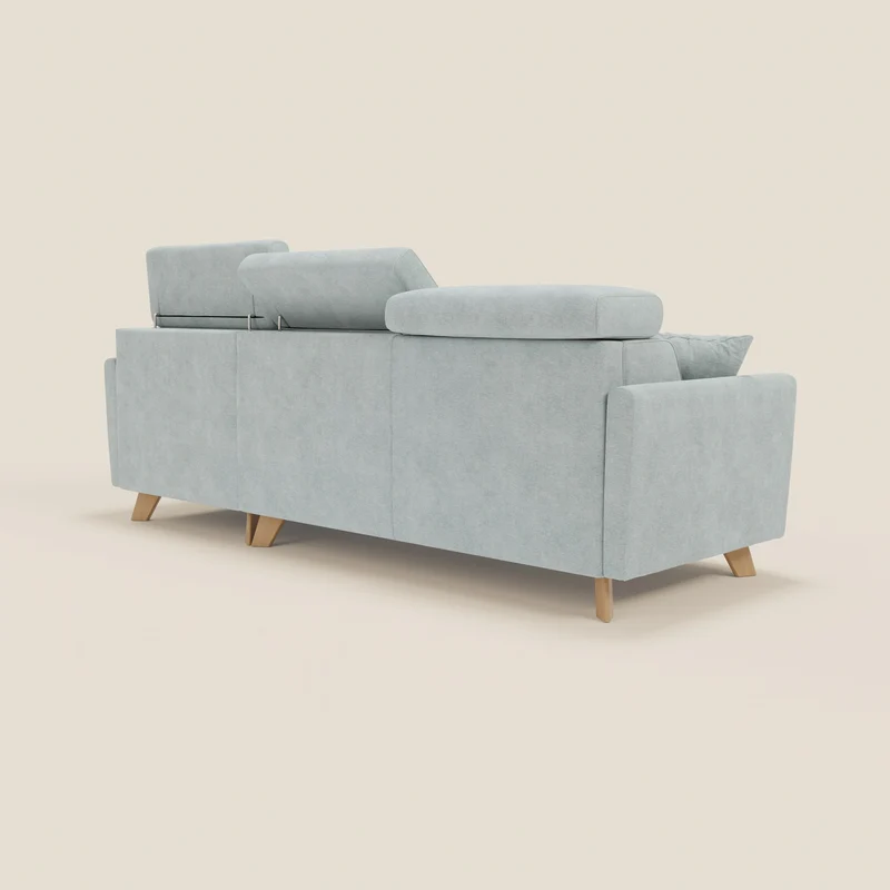 Francy canapé d'angle convertible déhoussable - méridienne avec coffre et têtières inclinables en tissu détachable T17 vert aquamarine