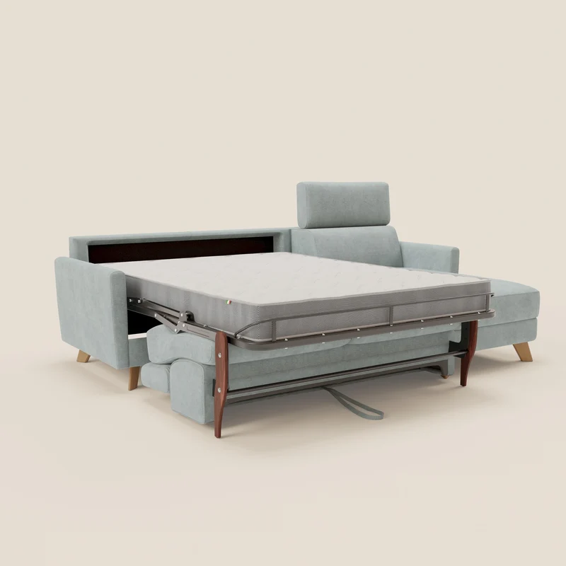 Francy canapé d'angle convertible déhoussable - méridienne avec coffre et têtières inclinables en tissu détachable T17 vert aquamarine