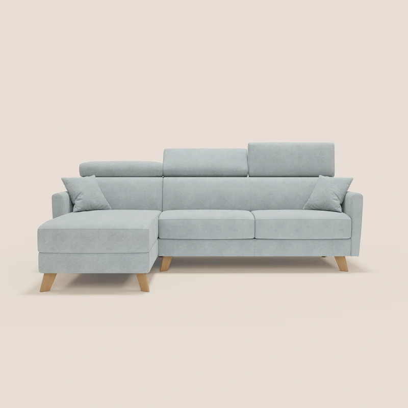 Francy canapé d'angle convertible déhoussable - méridienne avec coffre et têtières inclinables en tissu détachable T17 vert aquamarine