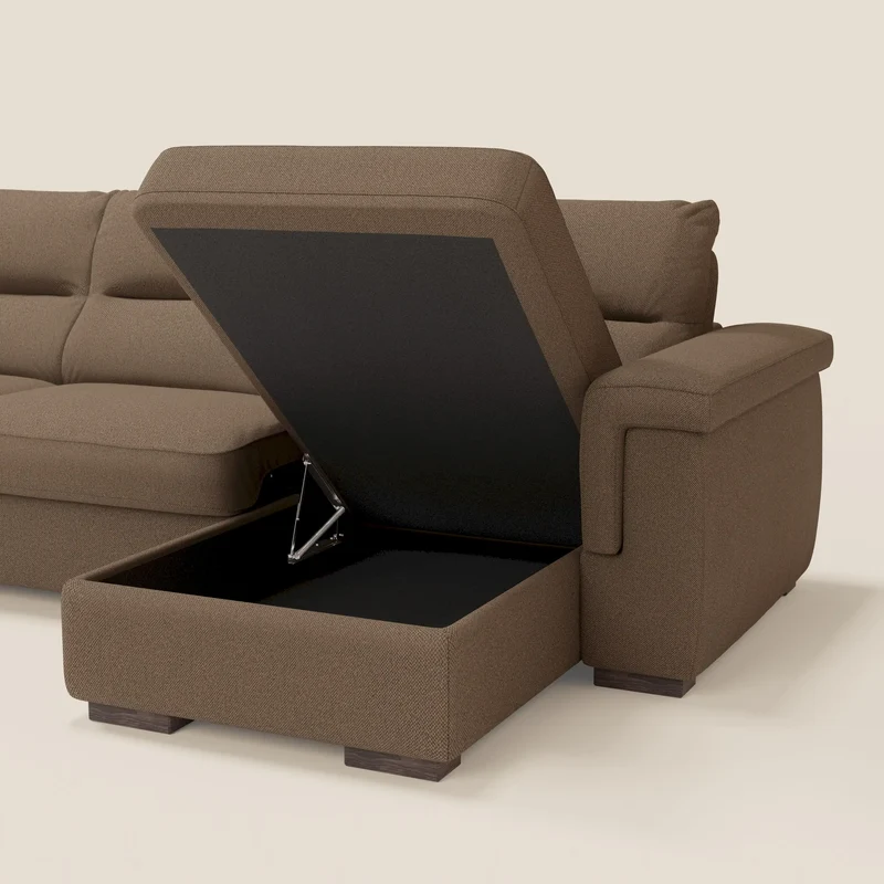 Magnolia canapé d'angle convertible avec méridienne coffre - matelas H 18cm en tissu détachable T05