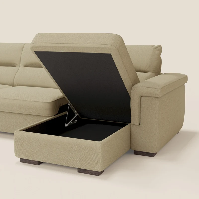 Magnolia canapé d'angle convertible avec méridienne coffre - matelas H 18cm en tissu détachable T05