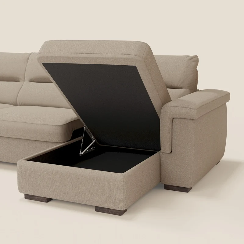 Magnolia canapé d'angle convertible avec méridienne coffre - matelas H 18cm en tissu détachable T05