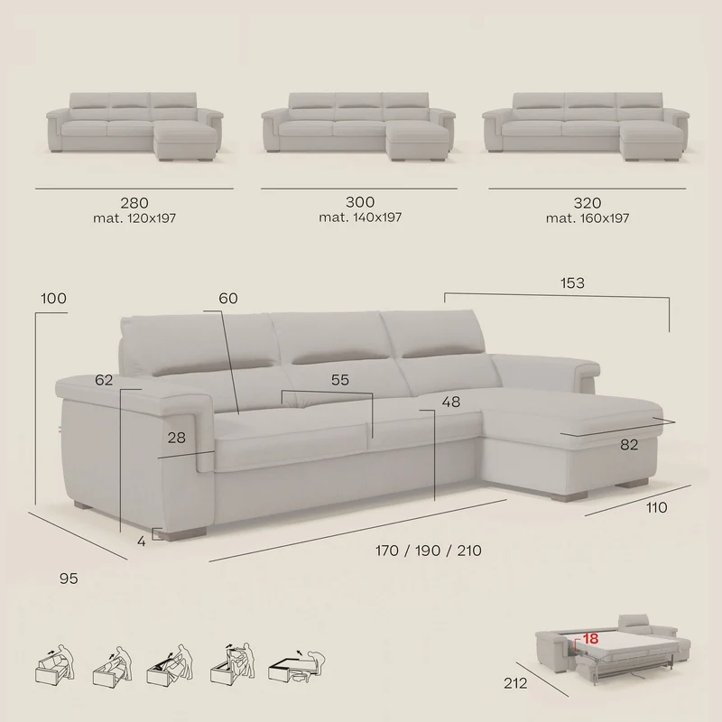 Magnolia canapé d'angle convertible avec méridienne coffre - matelas H 18cm en tissu détachable T05