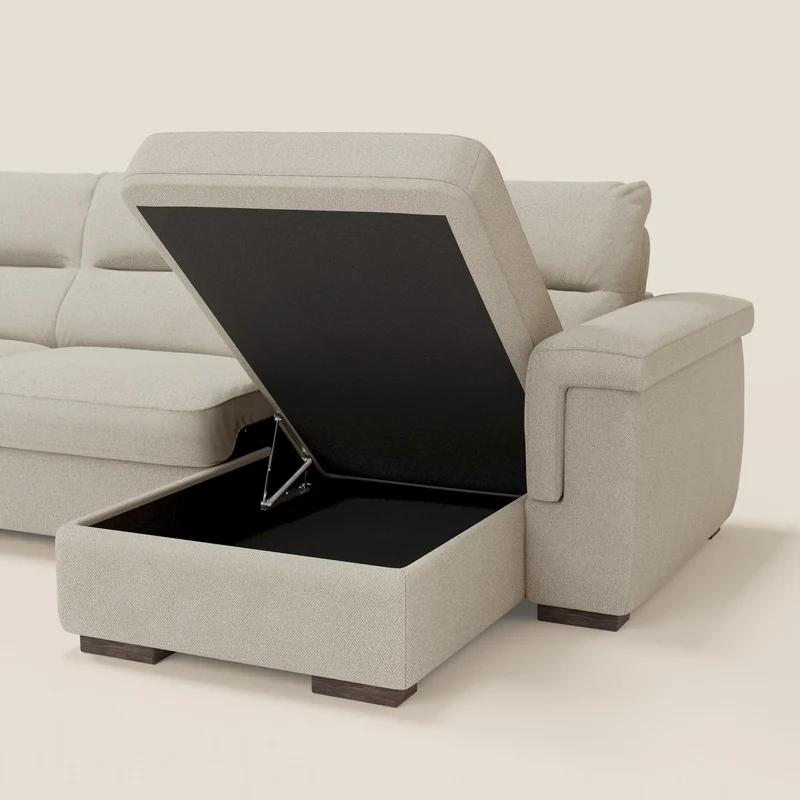 Magnolia canapé d'angle convertible avec méridienne coffre - matelas H 18cm en tissu détachable T05