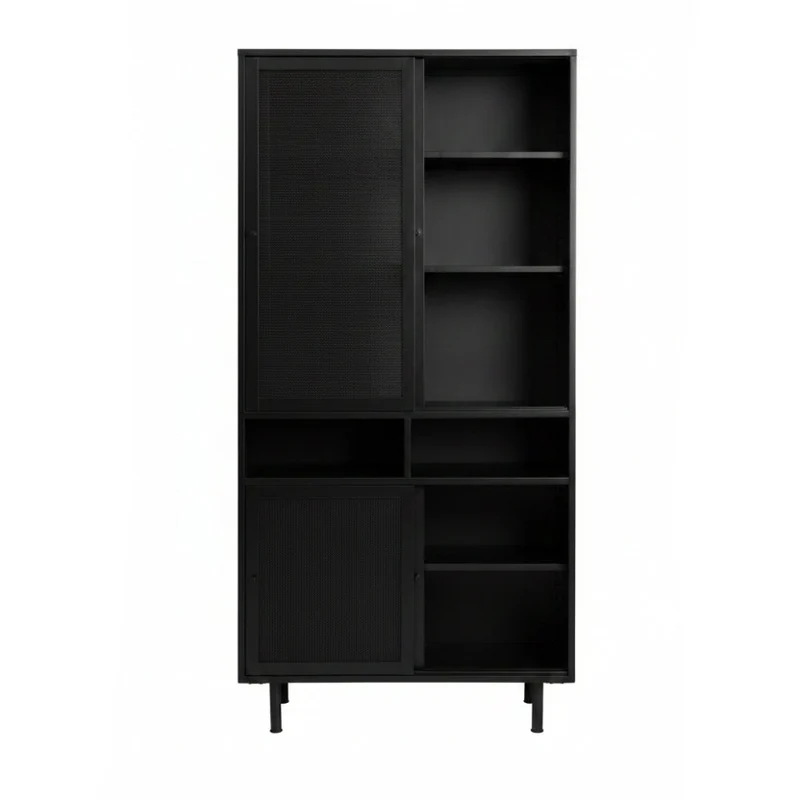 Vaisselier DRAWER Kiso 4 portes 2 niches en métal noir H180cm