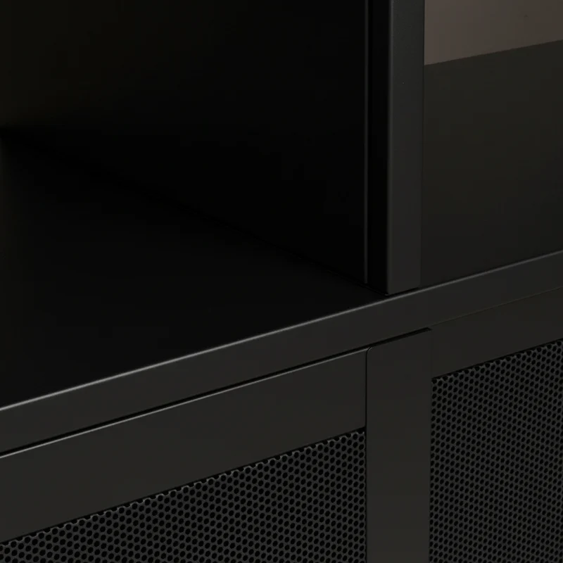 Vaisselier DRAWER Kiso 4 portes 2 niches en métal noir H180cm