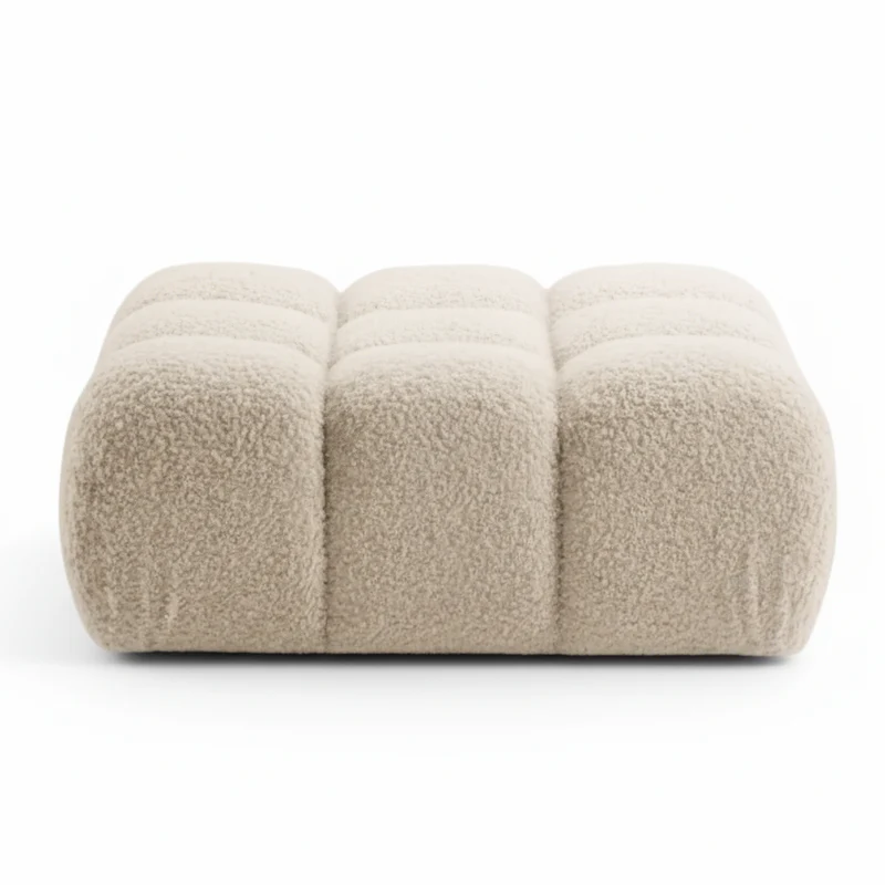 Pouf MICADONI Bellis en tissu bouclé Beige clair