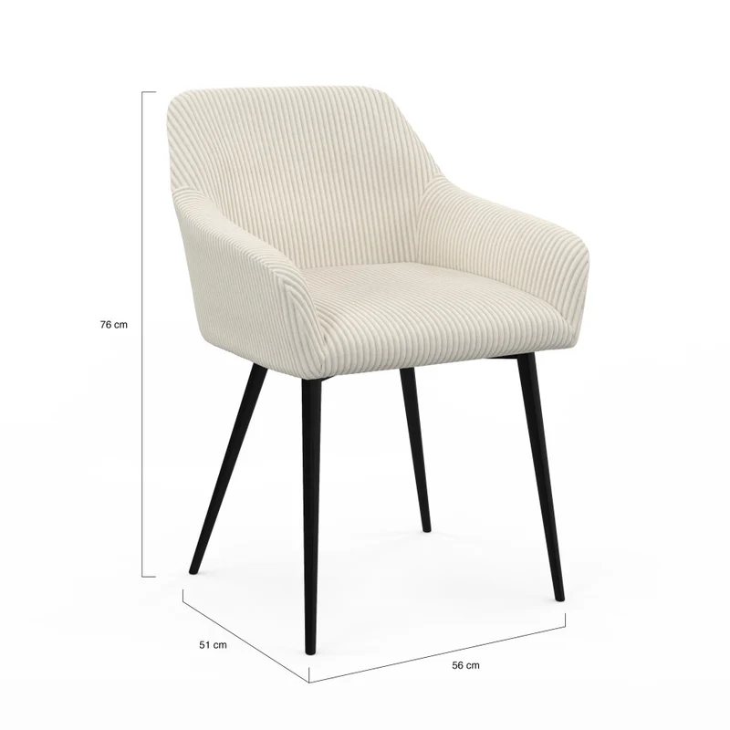 Lot de 2 fauteuils JENNY en velours côtelé beige et pieds métal