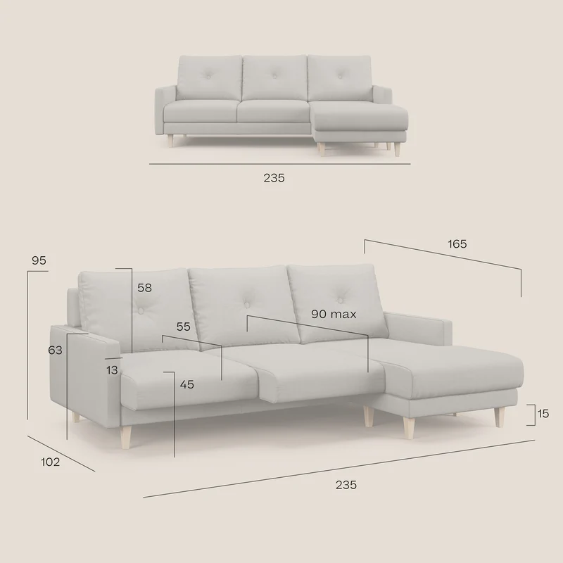Matisse canapé d'angle avec assises coulissantes et dossier en duvet d'oie en tissu détachable T17