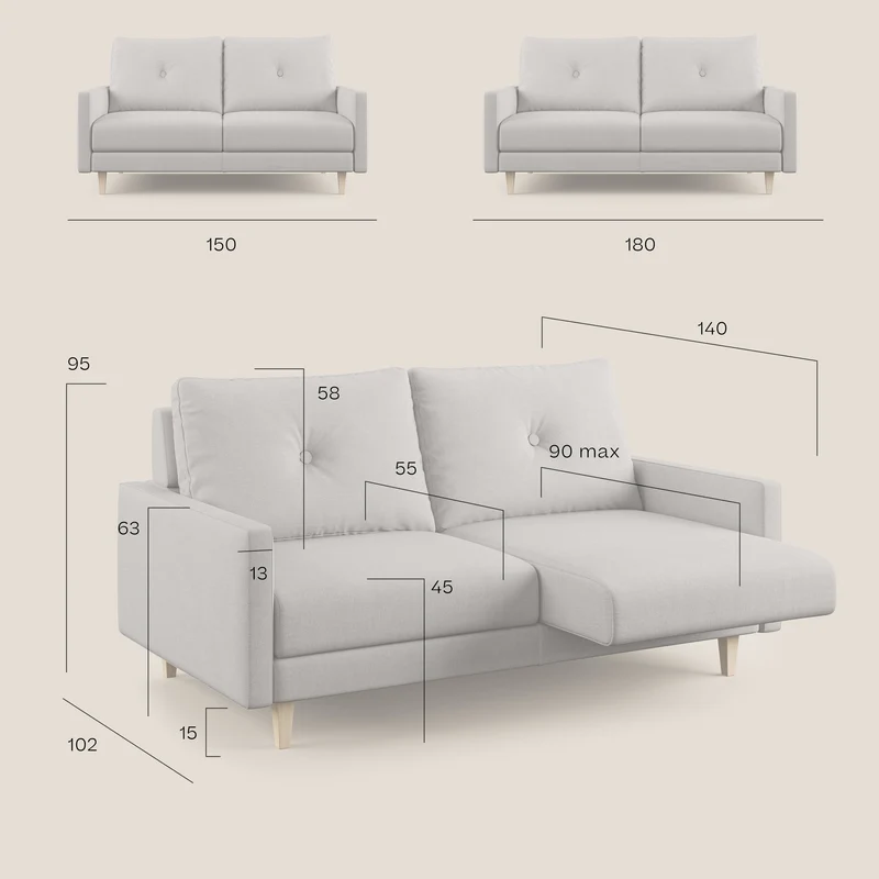 Matisse canapé avec assises coulissantes et dossier en duvet d'oie en tissu détachable T17 marron