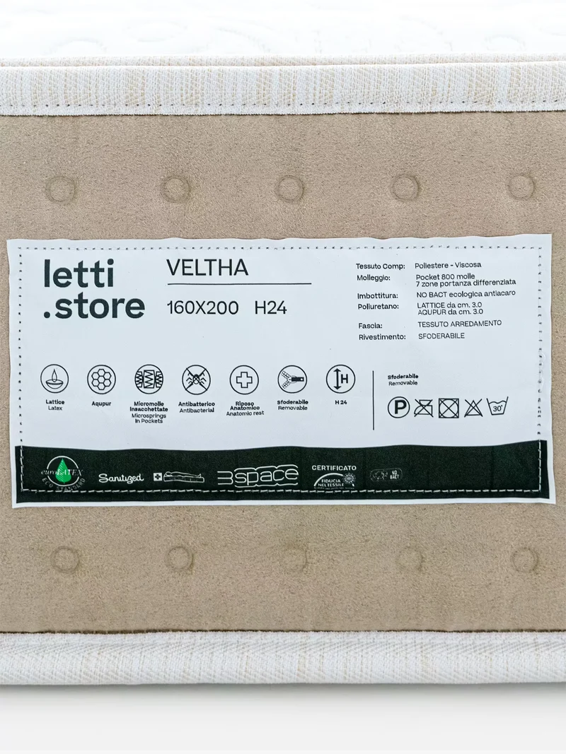 VELTHA - Matelas Bio-Actif avec ressorts ensachés et latex naturel 7 zones