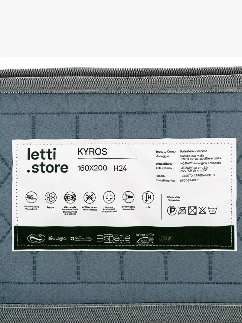 KYROS - Matelas de luxe à ressorts ensachés et à mémoire de forme avec soutien postural intelligent à 7 zones