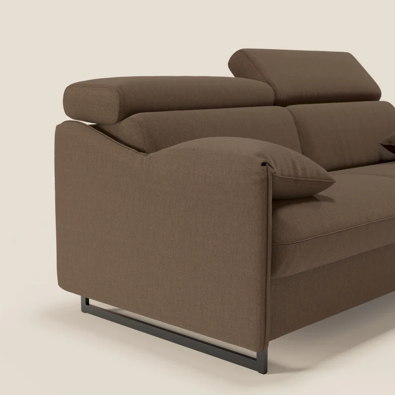 Violetta Canapé convertible matelas H18 cm - têtières réglables et accoudoirs amovibles en tissu imperméable T13 marron